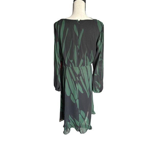 NWT Bella Blue Green Black Dress Midi Sheer Long Sleeves Abstract Pattern 14W - Picture 3 of 6